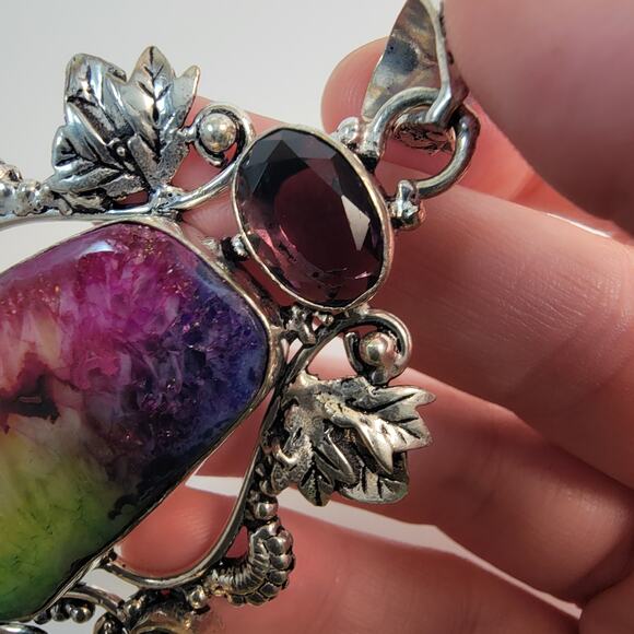 Necklace Pendants Handmade Jewelry Watermelon Tourmaline Amethyst Silver Pendant - Picture 6 of 10